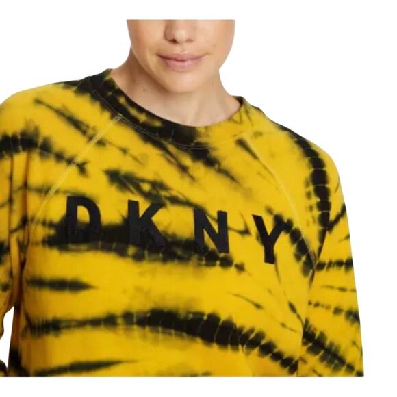 DKNY Sport Yellow Black Tie-Dye Logo Sweatshirt Small NWT - Picture 3 of 9